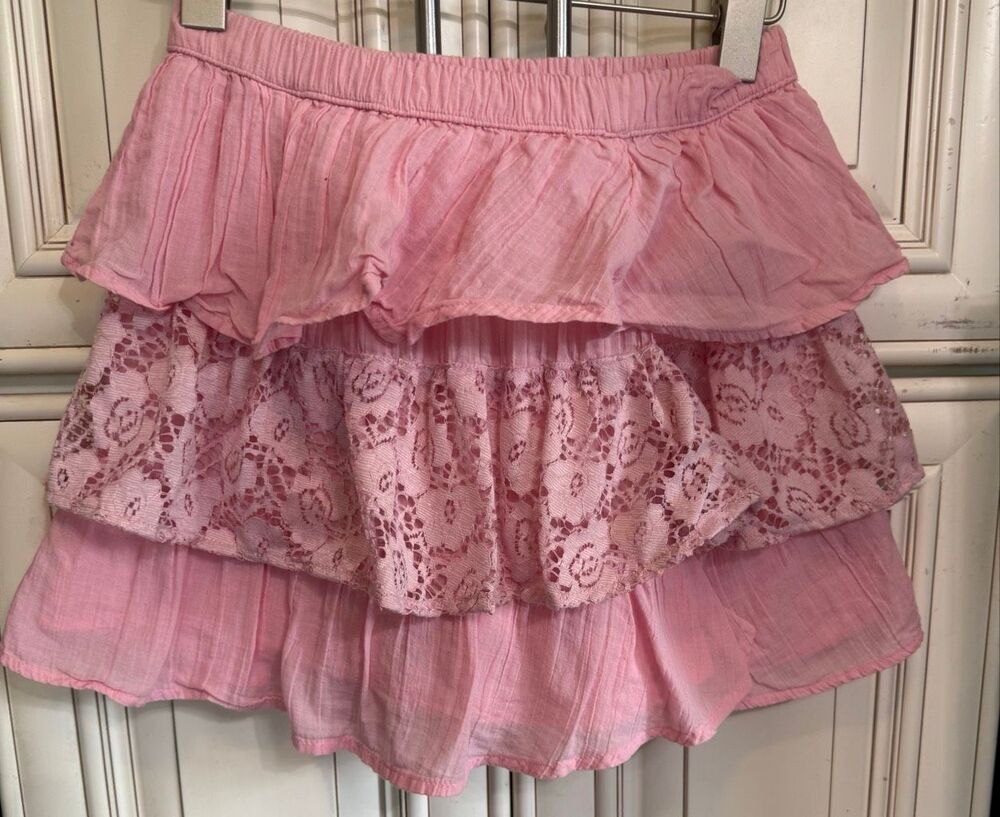 Abercrombie Kids Floral Lace Tiered Ruffled Mini Skort Skirt Pink Size 11/12